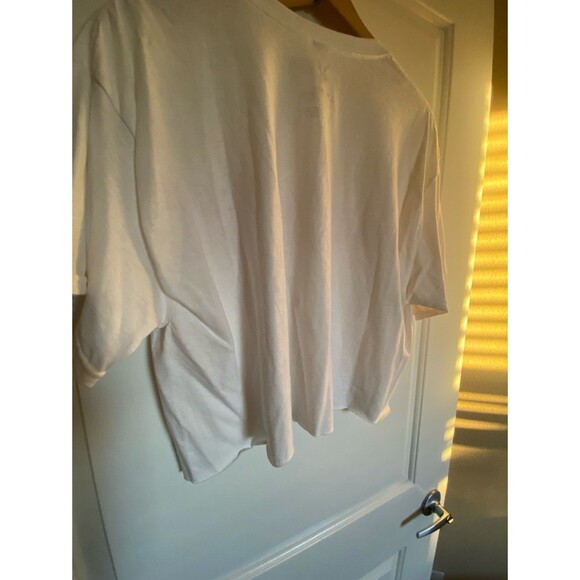 Playboy crop top white red & blue Y2K workout cutoff t-shirt size LARGE NWOT - Picture 3 of 8